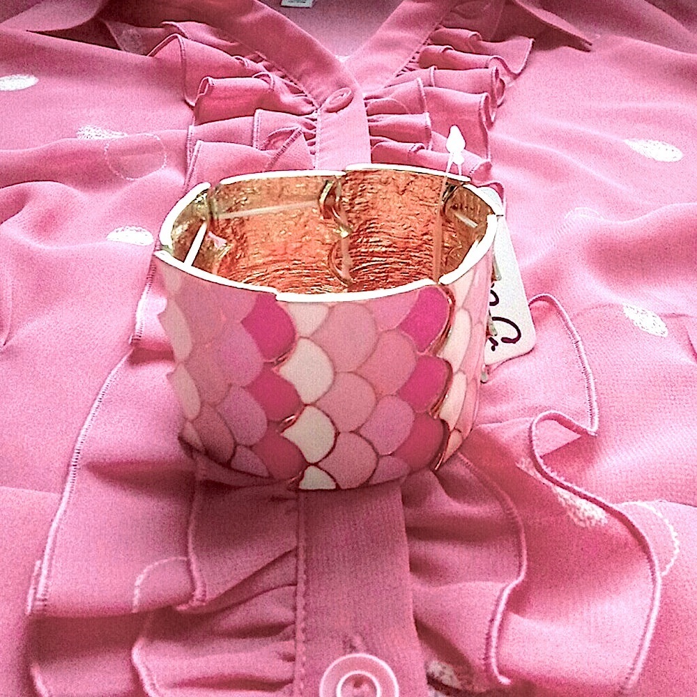 JM COLLECTION Blouse Size 16 & NWT Enamel Bracelet - Picture 2 of 7